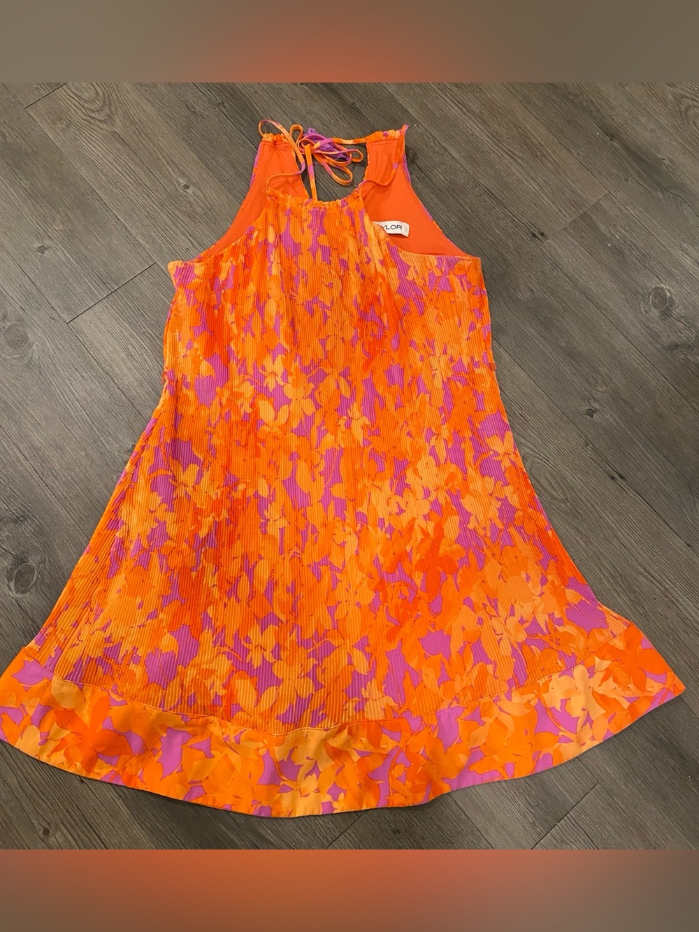 Taylor Orange Halter Dress with Pink Accent